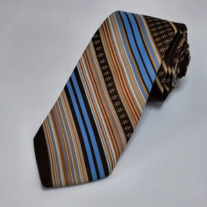VTG Prince Consort Golden Clasp Tie Men's Polyester Necktie Brown Blue Striped